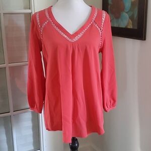 EUC Sabine Cut Out Crochet V-Neck Boho 3/4 Sleeve Top